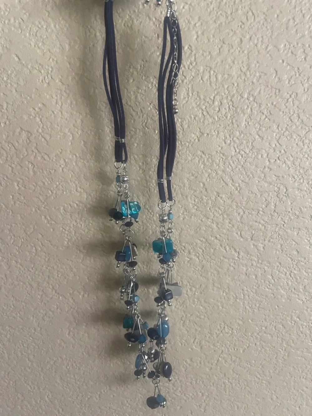 Beaded Teal & Black Multi-Strand 19”Necklace with Matching Earrings Set